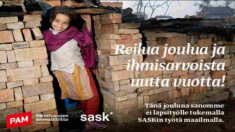 PAM is donating the Christmas card money to SASK: This year we are saying no to child labour!