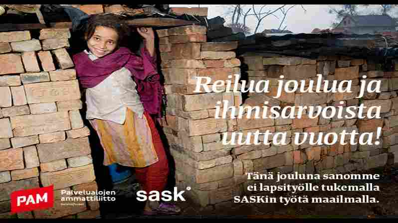 PAM is donating the Christmas card money to SASK: This year we are saying no to child labour!